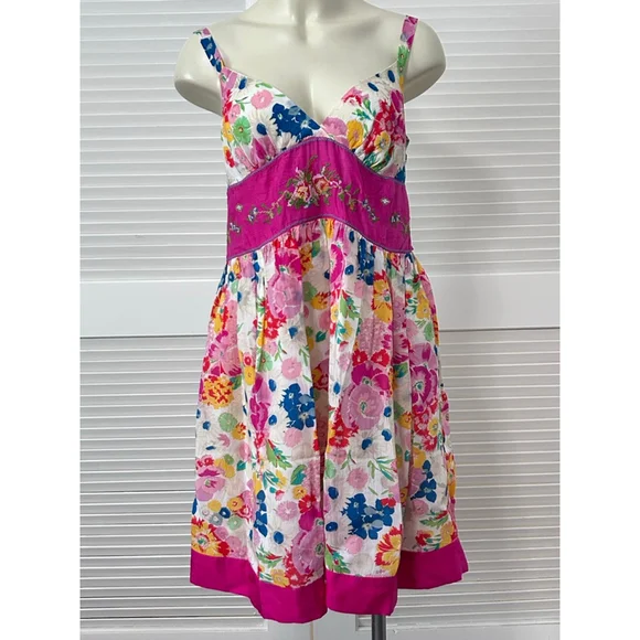 Johnny Was NWT Floral Midi Dress Pink White Embroidered Beaded Size M - Picture 2 of 16